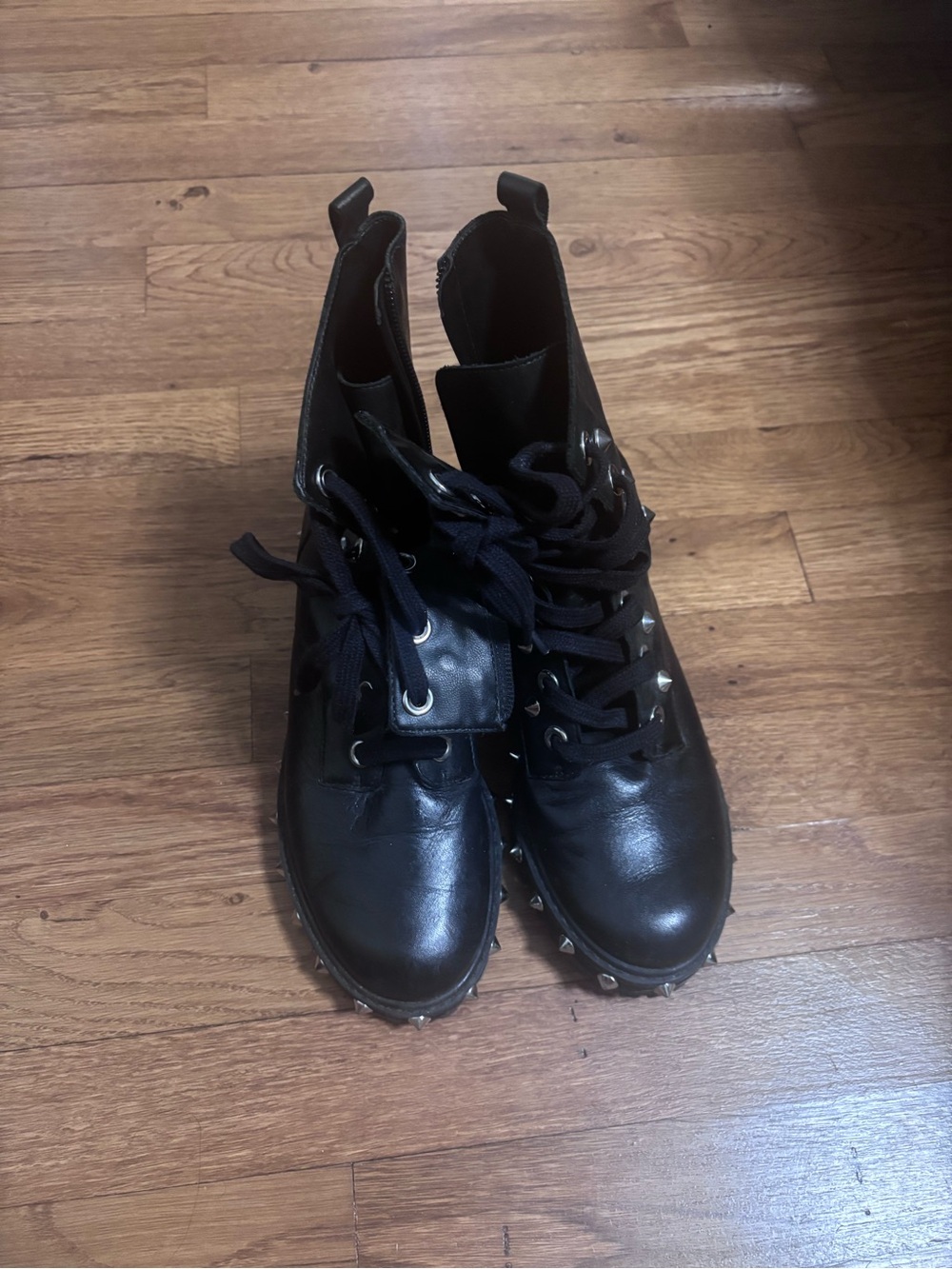 SCHUTZ Black Studded Lace-Up Combat Boots